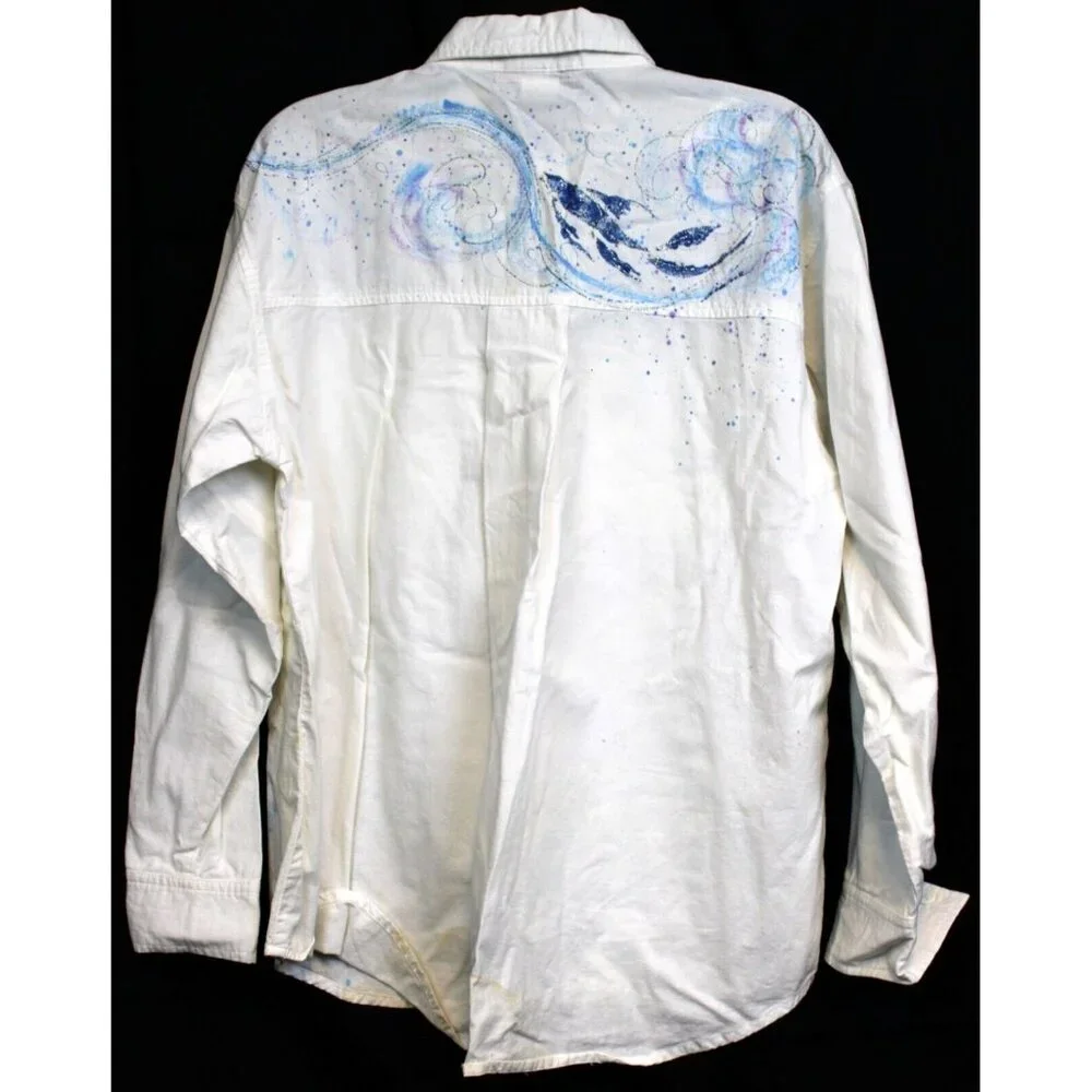 90s Diane St Thomas Hand Painted Shirt Koi Fish Silver Sparkle Splatter Paint - Picture 7 of 14